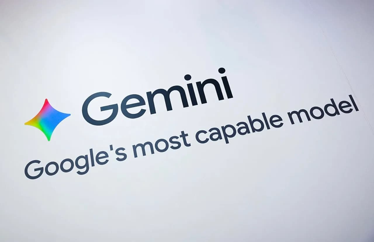 The word "Gemini" in dark gray with a colorful star logo, and "Google's most capable model" below.